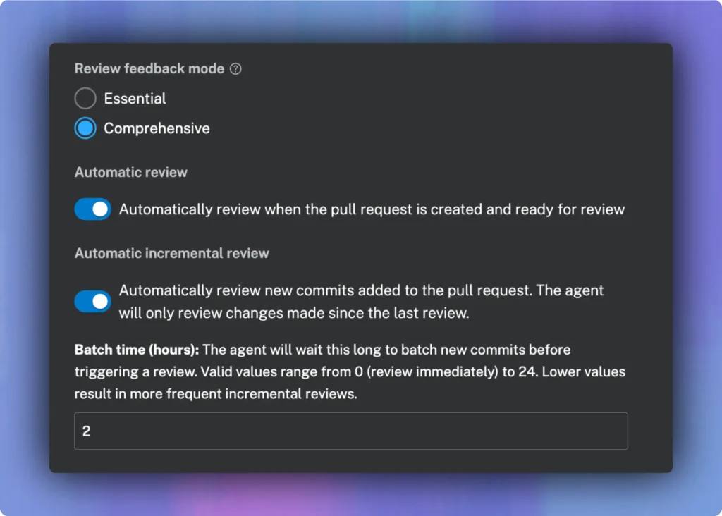 Bito's automatic review setting