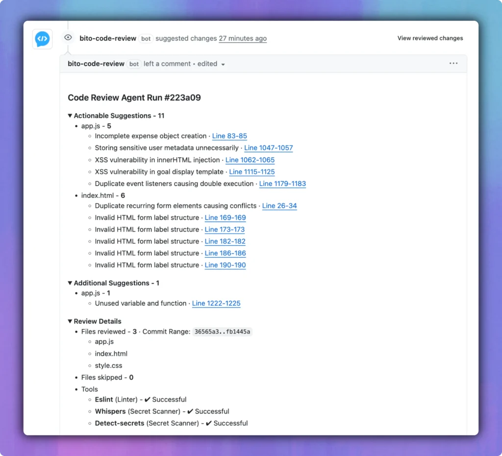 Bito's AI code reviews