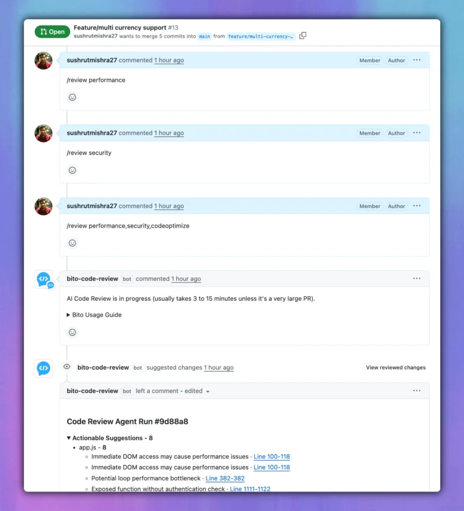Bito manual commands