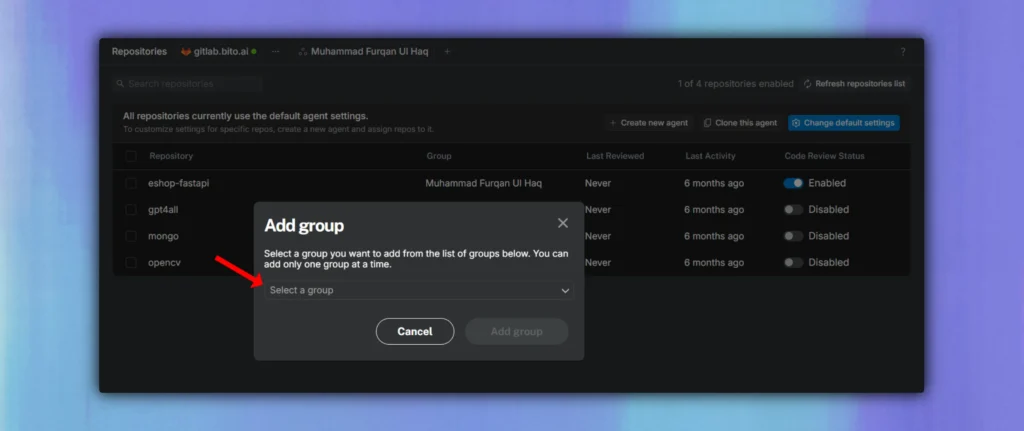 Select Gitlab group