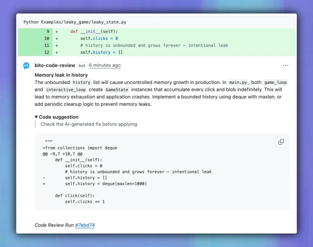 Bito AI code reviews in Github
